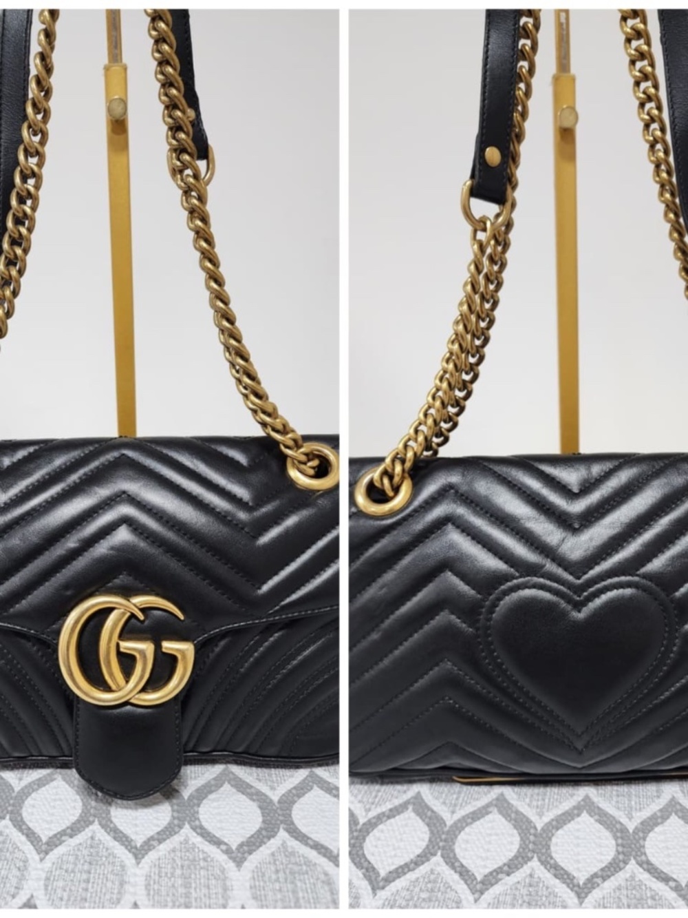 Authentic GUCCI Calfskin Matelasse Medium GG Marmont Shoulder Bag Black - Picture 15 of 16